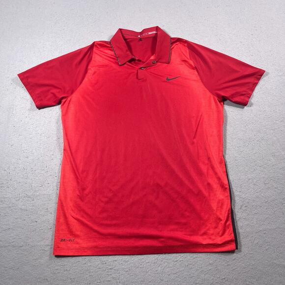 Nike Tiger‎ Woods Collection Dri-FIT Polo Shirt Men M Red Golf Performance Snap - Picture 1 of 10
